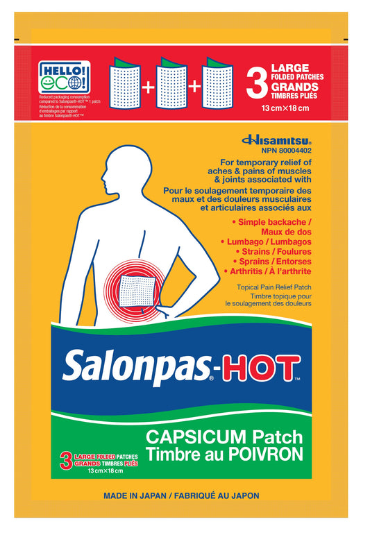 Salonpas-Hot Capsicum Patch, Large 3 Folded Patches