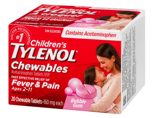 Tylenol Children’s Chewable Tablets Bubble Gum, 20 Tablets