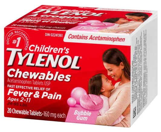 TYLENOL Children’s Chewable Tablets Bubble Gum, 20 Tablets