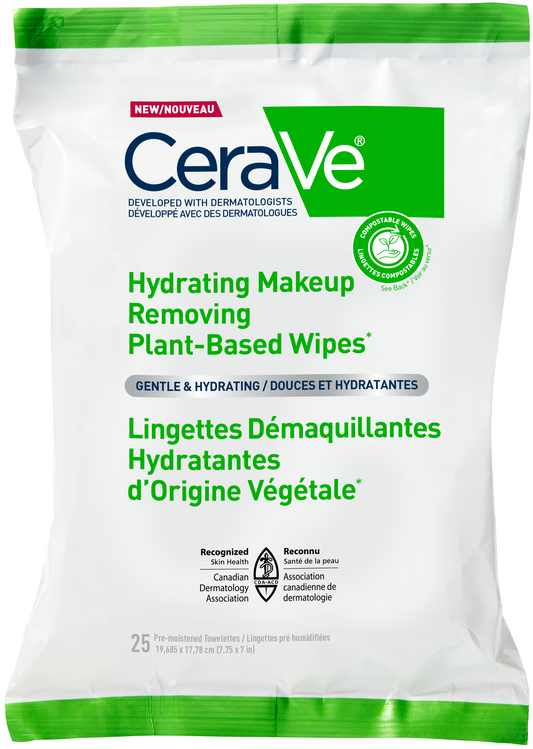 Cerave Hydrating Makeup Removing Plant-Based Wipes, 25 ct