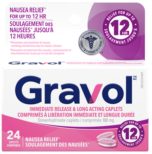 Gravol Immediate Release & Long Acting 100mg, 24 Caplets