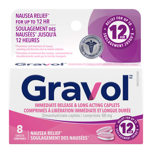 Gravol Immediate Release & Long Acting 100mg, 8 Caplets