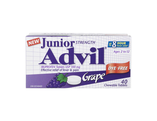 Advil Junior Strength Dye-Free Grape Chewable Tablets – 40 Count