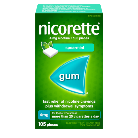 Nicorette  Gum, Quit Smoking and Smoking Cessation Aid, Spearmint, 4mg, 105 pieces