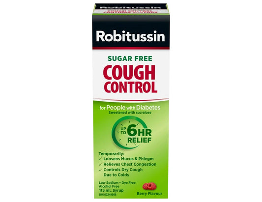 Robitussin Cough Control Sugar Free Syrup Berry Flavour, 115 mL