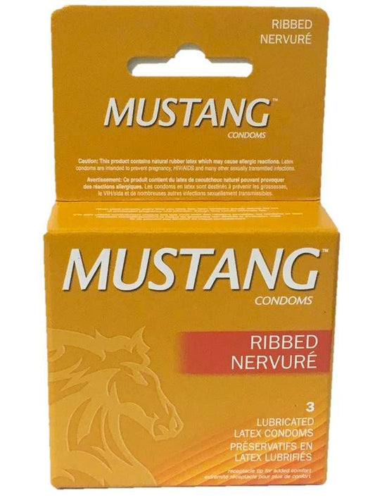 Mustang Ribbed Condoms, 3 ct