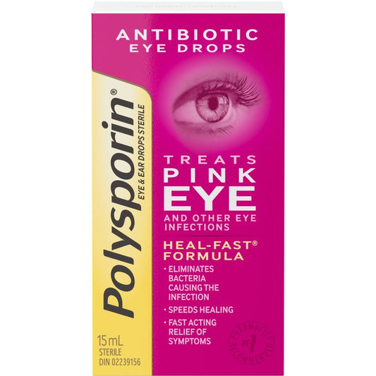 Polysporin Antibiotic Eye & Ear Drops for Pink Eye, 15 mL