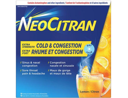 NeoCitran Cold & Congestion Lemon Single Dose Pouches, 10 ct
