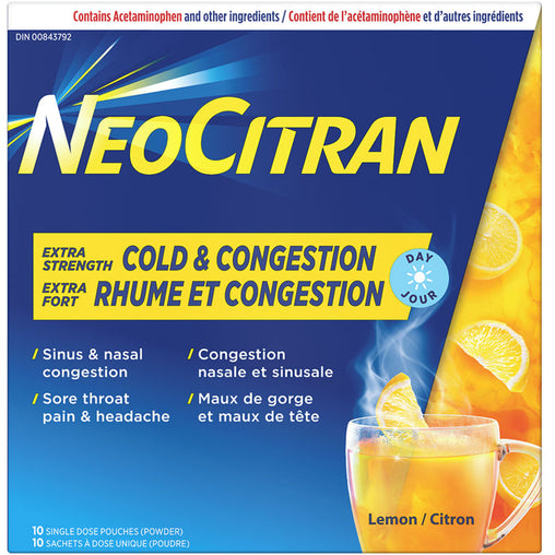NeoCitran Cold & Congestion Lemon Single Dose Pouches, 10 ct