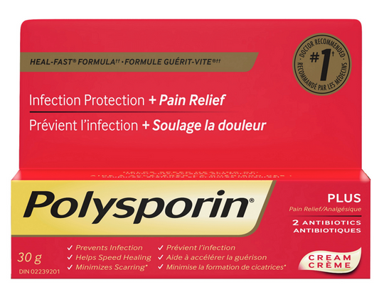 Polysporin Plus Pain Relief Antibiotic Cream, Heal-Fast Formula 30 g