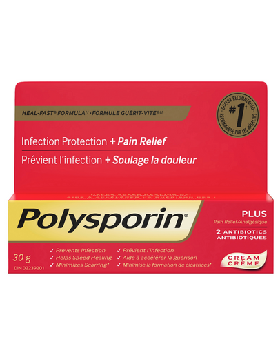 Polysporin Plus Pain Relief Antibiotic Cream, Heal-Fast Formula 30 g