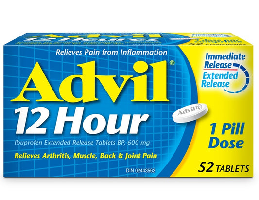 Advil 12 Hour Tablets for Extended Pain Relief 600mg Ibuprofen 52 Count