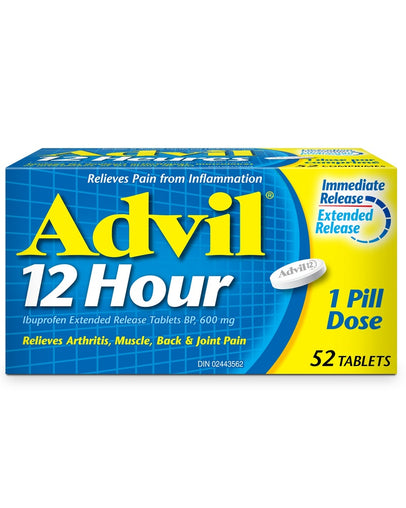 Advil 12 Hour Tablets for Extended Pain Relief 600mg Ibuprofen 52 Count