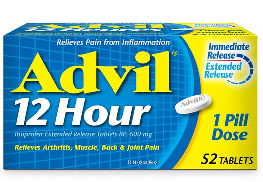 Advil 12 Hour Tablets for Extended Pain Relief 600mg Ibuprofen 52 Count