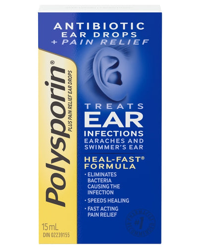 Polysporin Plus Pain Relief Ear Drops for Ear Infections & Swimer's Ear 15 mL