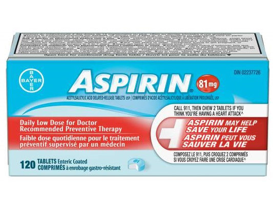 Aspirin Daily Low Dose 81mg Medium Bottle 120 Tablets