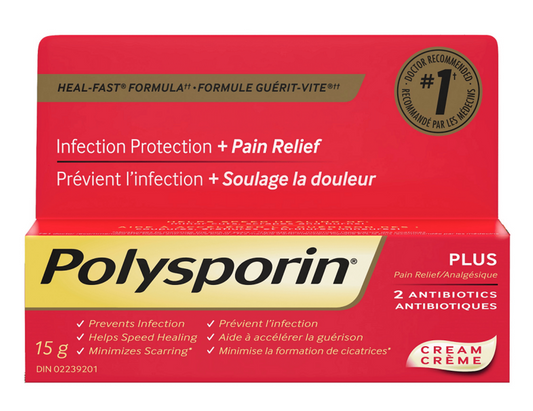 Polysporin Plus Pain Relief Antibiotic Cream, Heal-Fast Formula, 15g 15 g