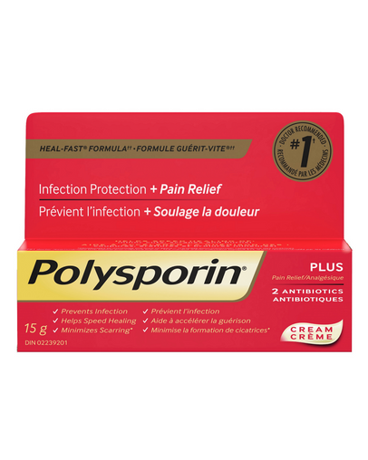 Polysporin Plus Pain Relief Antibiotic Cream, Heal-Fast Formula, 15g 15 g