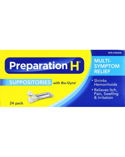 Preparation H Suppositories with Bio-Dyne for Multi-Symptom Relief 24 Count
