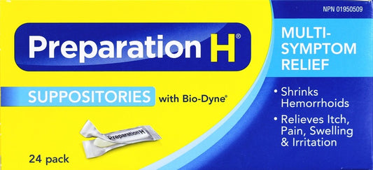 Preparation H Suppositories with Bio-Dyne for Multi-Symptom Relief 24 Count